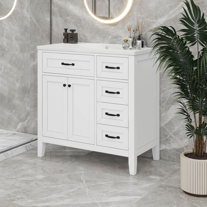 36”Bathroom Vanity With Sink & Drawers, White