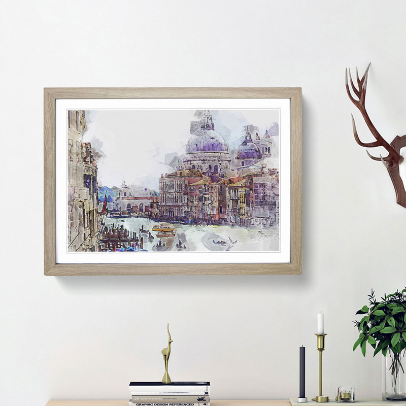 Canal Through Venice Italy in Abstract - Picture Frame Graphic Art Print, 27cm H x 36cm W x 2cm D, Oak Framed