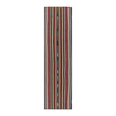 1950S Vintage Chaput Kilim Rug In Polychromatic Stripe Patterns, Multicolor
