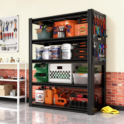 Heavy Duty 5-Tier Metal Garage Shelving Unit, 2000 lbs Total Capacity, Adjustable Steel Storage Shelves with Pegboard