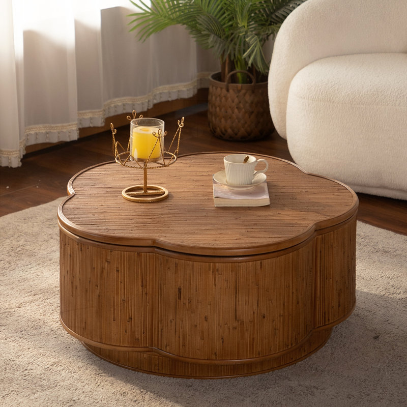 Table basse en rotin en forme de fleur avec rangement amovible