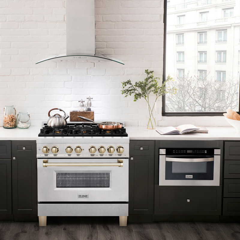 ZLINE Autograph 36" Legacy Dual Fuel Range, Gold Satin Stainless Steel