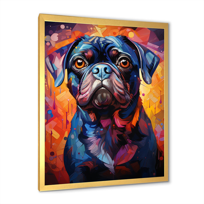 Popart Pug Parade VI sur toile, H 40 po x l 30 po x P 1,5 po, Cadre doré simple