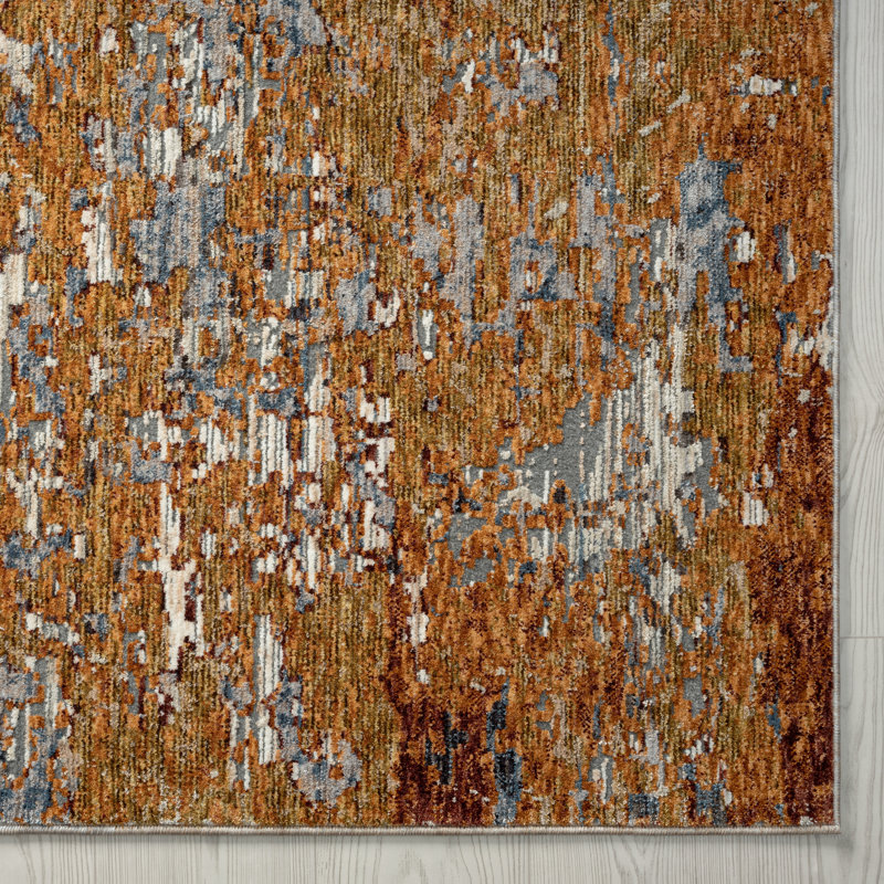 Tapis gris à motif abstrait Hemingford, Rectangle 5 pi 3 po x 7 pi 6 po, Rust Tones/Indigo