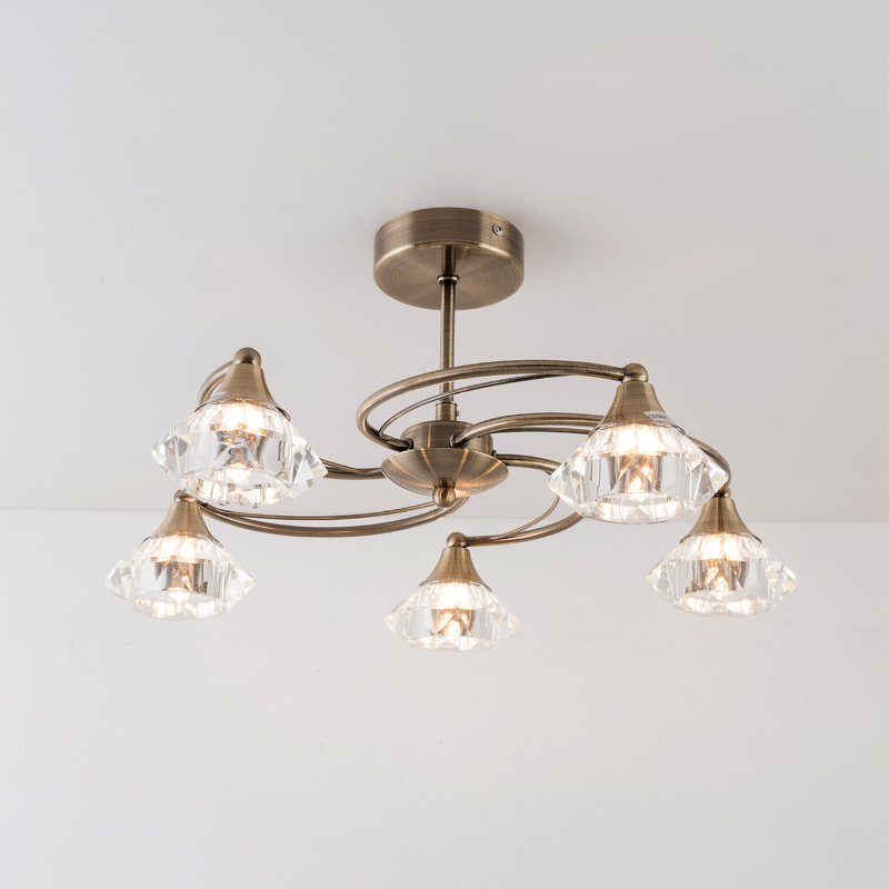 Aldiana Glass Semi Flush Mount, Antique Brass