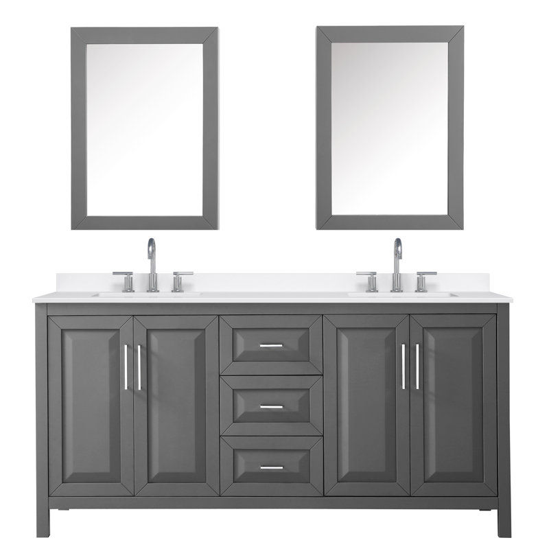 Daria 72 in. with Mirror Vanity, Giotto Quartz, Gray, Polished Chrome