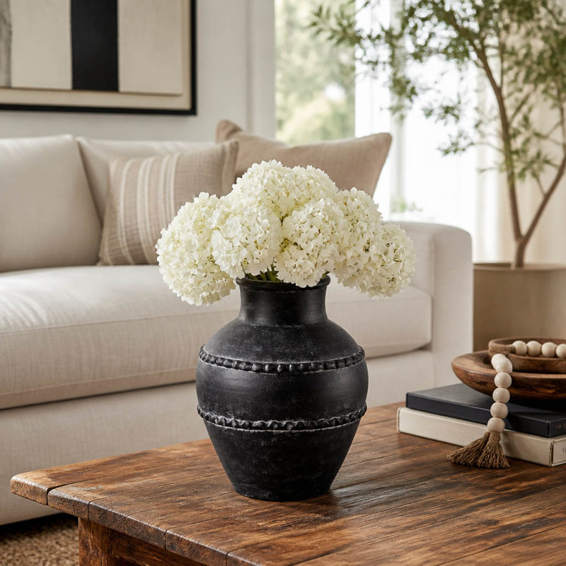 Traditional Terracotta Vase, 12" H x 10" W x 10" D, Black