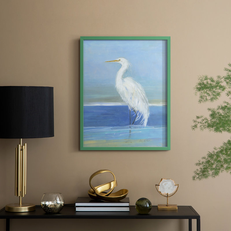 Wading Egret II, reproduction encadrée - bois massif, H 21 po x l 17 po, Vert