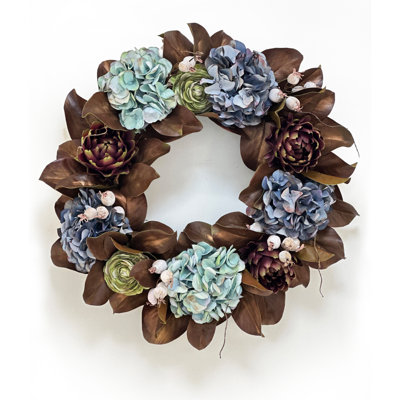 HYDRANGEA AND MAGNOLIA LEAF WREATH