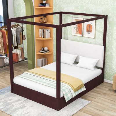 Canopy Platform Bed with Upholstered Headboard