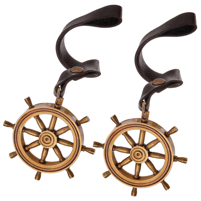 Ornement en forme de roue 7 "en laiton et cuir avec sangle 