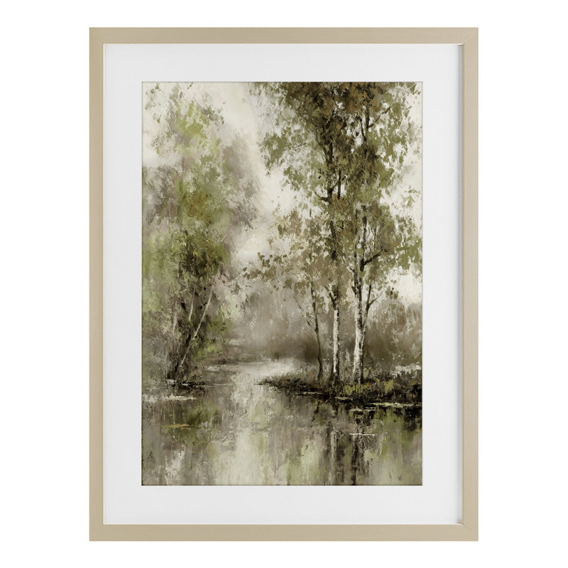 Impression impressionniste sous la forêt printanière sous verre, conception de T.C. Chiu, Cadre de récolte en pin