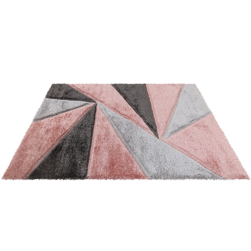 Shaggy Geometric Rug – 100% Polyester Soft Pile Carpet, Colourfast, Water & Soil Repellent, Anti-Static Modern Living Room Rug