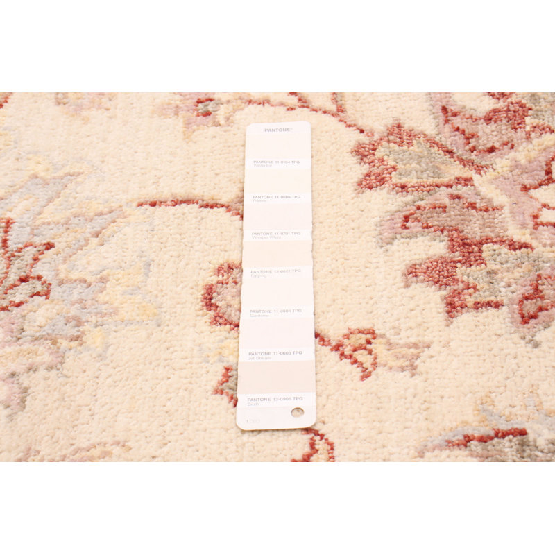 Tapis unique en laine noué à la main de style nouvel âge de 7 pi 9 po crème / rouge foncé / kaki clair Casi