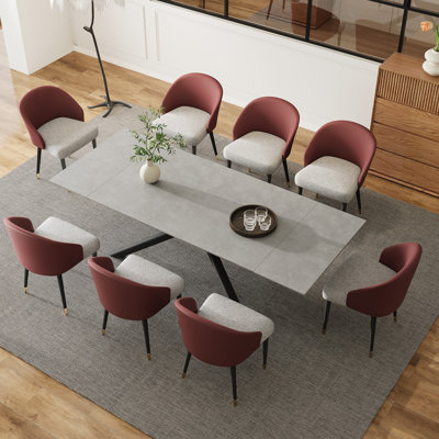 Mahjabin 9 - Piece  Dining Table Set 102.36'' Extendable Sintered Stone Table and 8 Faux Leather Chairs