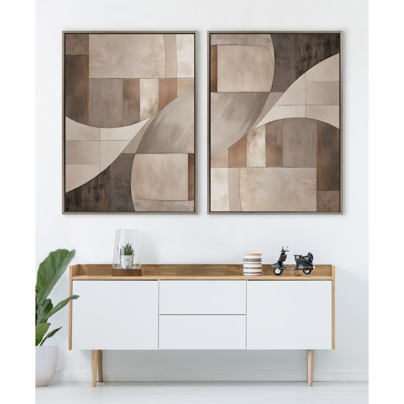 «Curved Grid Abstract» sur lin neutre par The Creative Bunch Studio, reproduction d'art sur toile encadrée