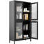 Bibliothèque autoportante en métal avec portes en verre renforcé pour cabinet d'étude classique à 4 tablettes - noir