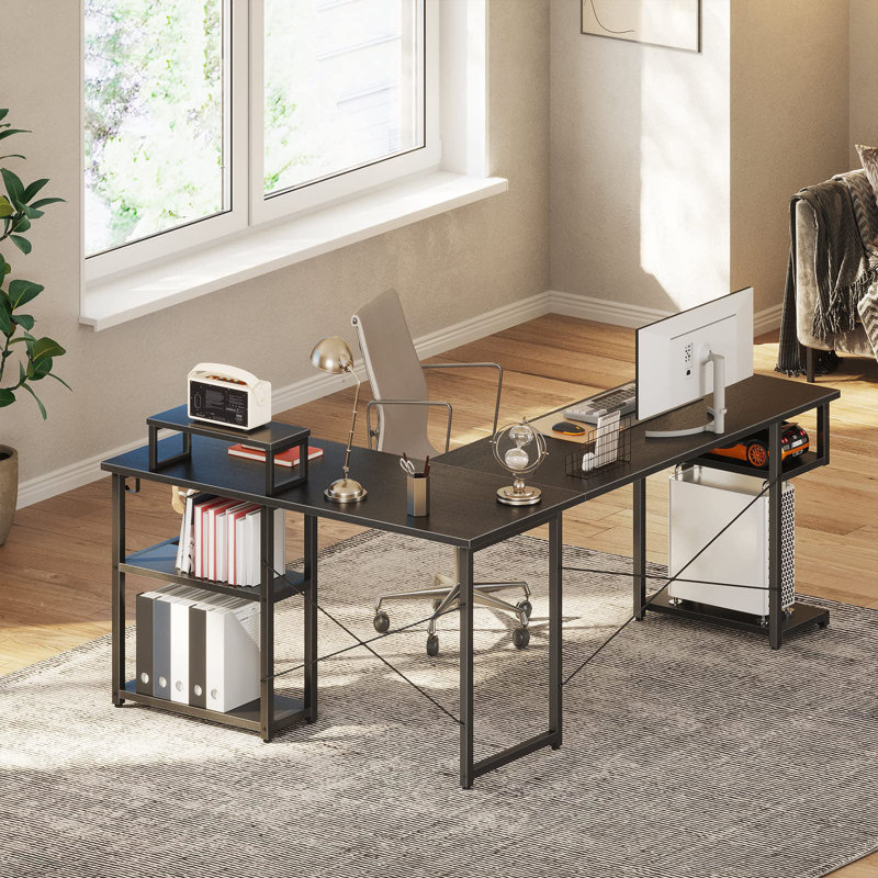 Mottla L-Shaped Computer Desk, Black