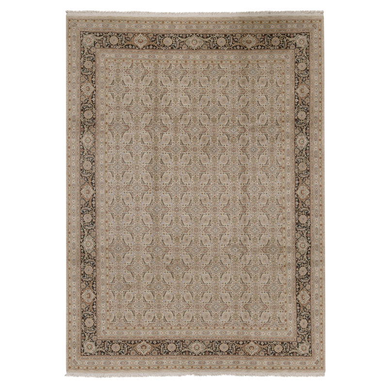 High-Quality Hand-Knotted Beige And Black Area Rug
