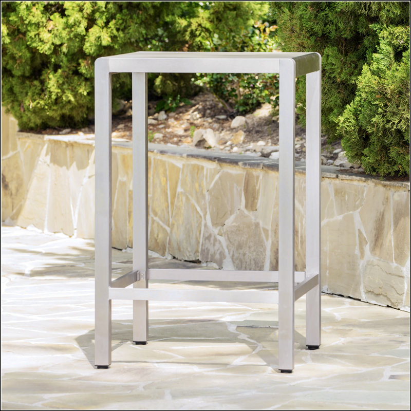 Table de bar d'extérieur en aluminium de 43 pouces avec plateau en verre trempé, finition grise, résistante à la rouille et durable