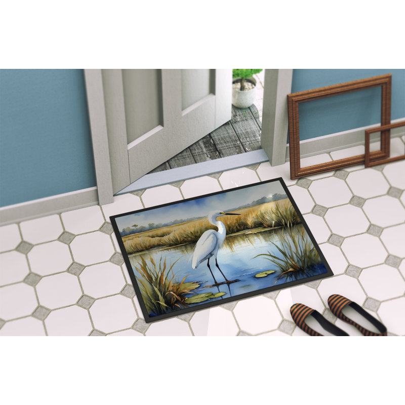 Snowy Egret in Coastal Marshes Doormat, 24" W x 36" L
