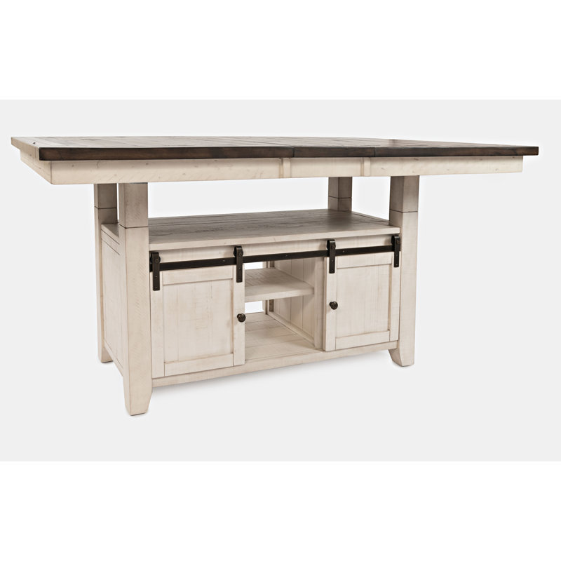 Table de salle à manger à piédestal extensible Hebden, Brun / blanc rétro