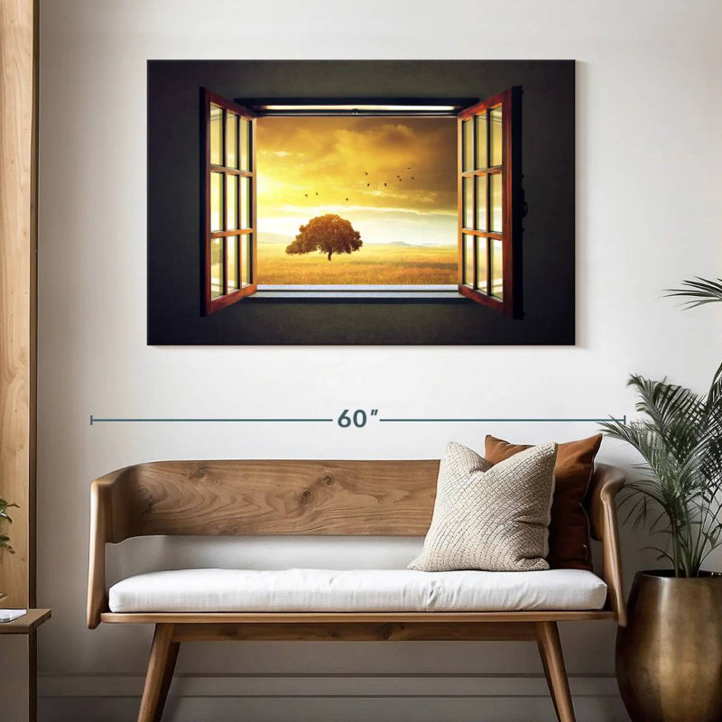 Arbre solitaire Harnek devant la fenêtre, H 32 po x l 48 po