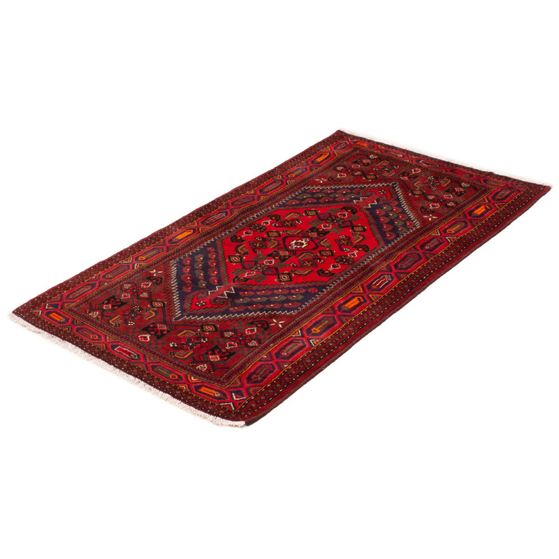 Tapis rouge foncé en laine noué à la main de conception unique 4 pi x 6 pi 8 po Moana