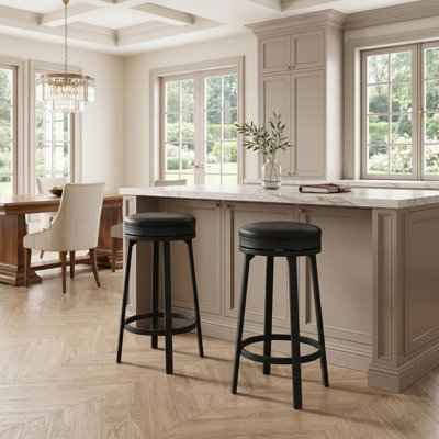 Ensemble de 2 tabourets de bar pivotants avec cadre en métal rotatif à 360 degrés et siège en bois d'ingénierie pour comptoir de cuisine, ilot de salle à manger, noir, l 14,4 po x P 14,4 po x H 30,5 po.
