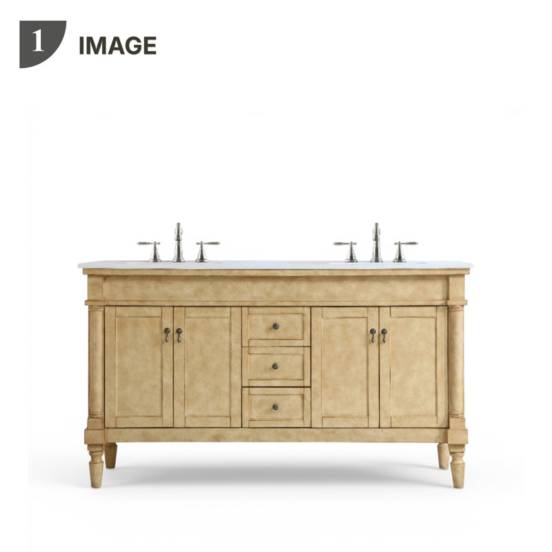 Ensemble de meuble-lavabo double 60 po Lexington, Beige antique, Veines blanches / brunes