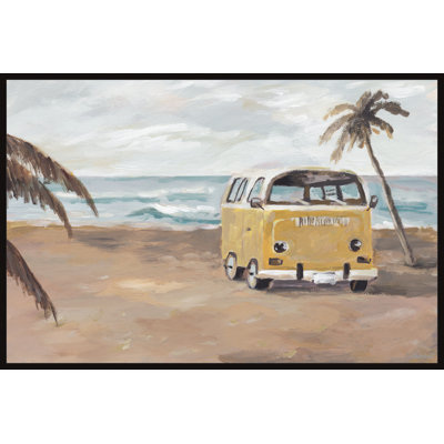«Vintage Surfing Van» par Marmont Hill - peinture sur toile à cadre flottant