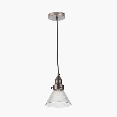Conical Ribbed Glass with Antique Bronze Fitting Elec Pendant