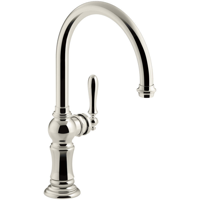Artifacts Single-Hole Kitchen Faucet with Swing Spout, Arc Spout Design, Vibrant Polished Nickel