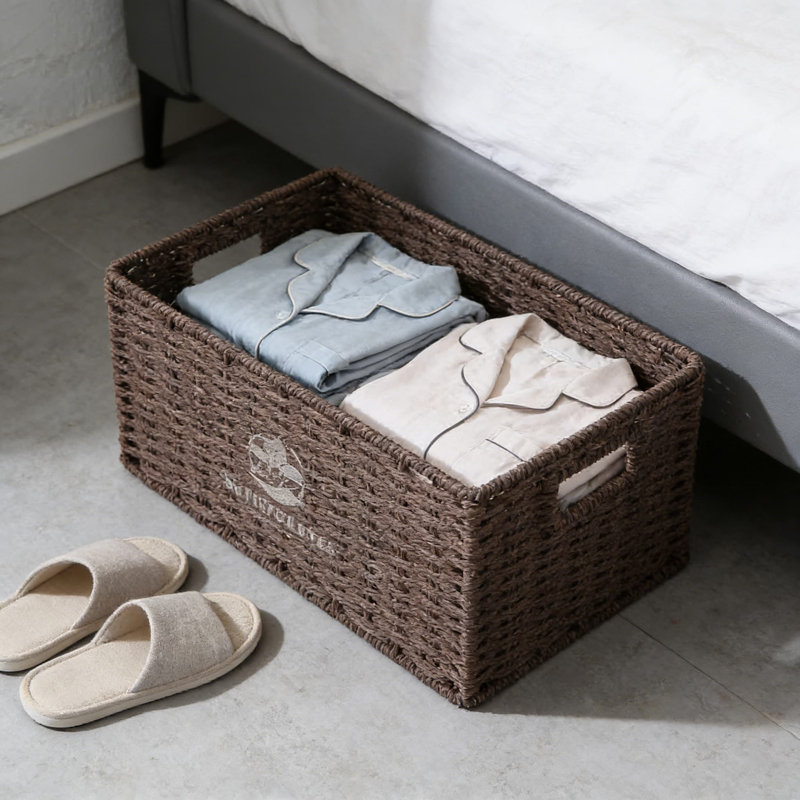 Handwoven Rattan Storage Basket, Woven Storage Box For Home Organization, Decorative Storage Bin For Living Room, Bedroom, Closet, Bookshelf