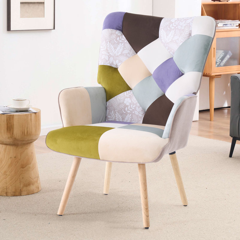Heidegard Floral Accent Chair Modern High Back Arm Chair, Colorful Patchwork Reading Chairs for Bedroom