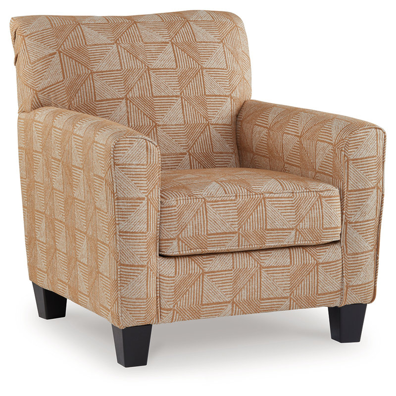 Amber Geometric Wood Accent Chair with Beige Upholstery