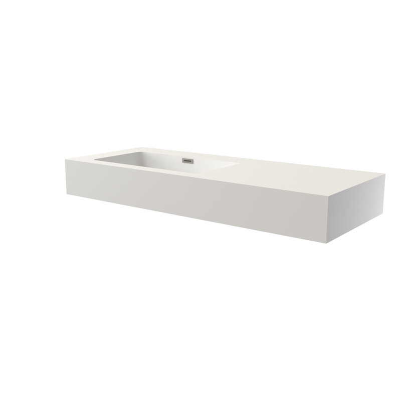 Bathroom Vanity Basin Sink With Stone Resin Solid Surface, Matte White Colour Scheme, 48.45 In Depth, 18.77 Width, 5.81 Height, 46.73 Lb Weight, Spatial Adaptability Arrangements, Stain - And Scratch