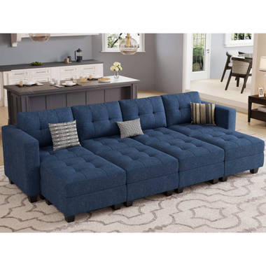 Sunset Trading Contemporary Puff Collection 3PC Slipcovered Modular  Sectional Sofa, Performance Fabric Washable Water-Resistant Stain-Proof, 132 Deep-Seating Down-Filled Couch, Ocean Blue