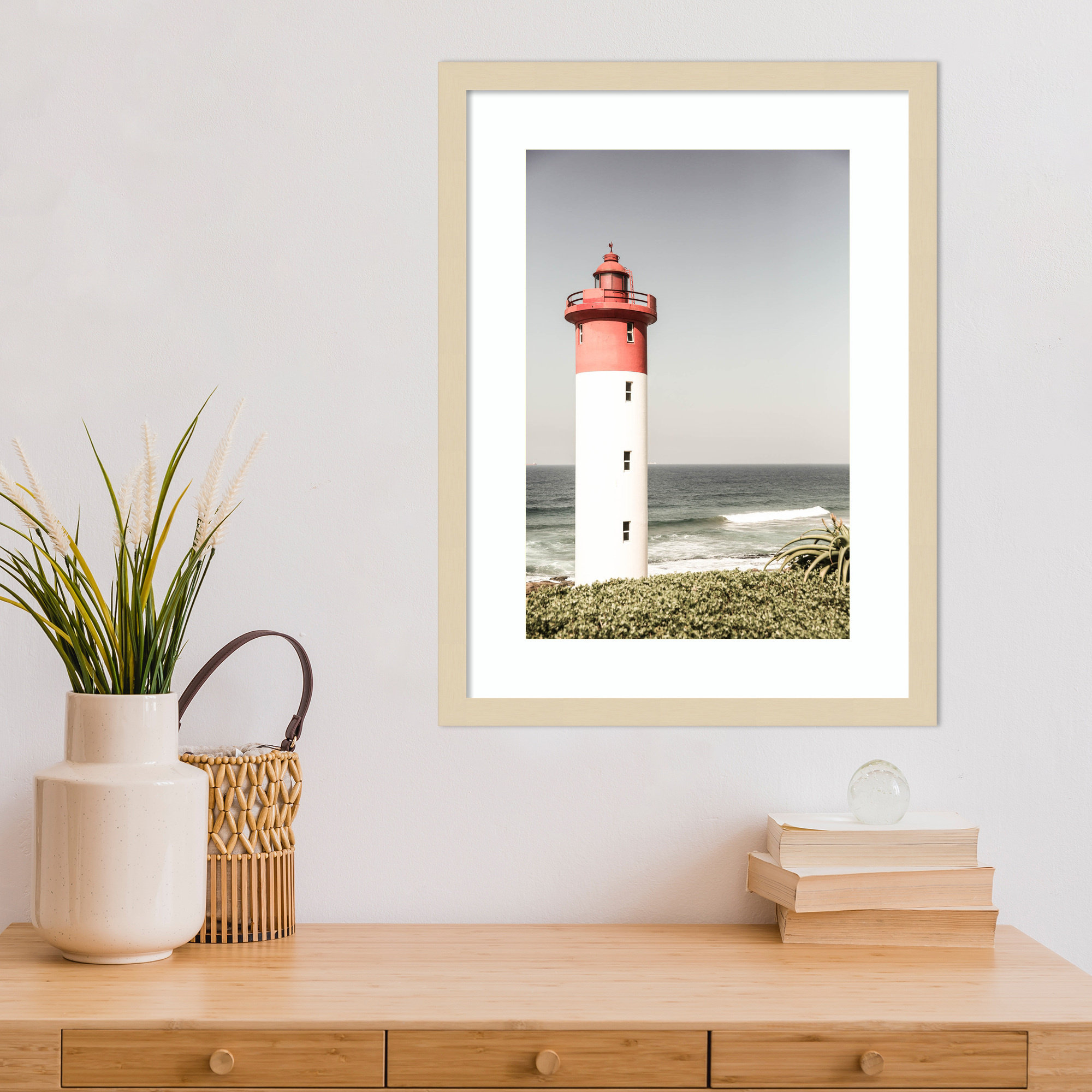 Oyster Box Lighthouse by Shot by Clint Wood Framed Wall Art Print, 21" H x 16" W, Brown
