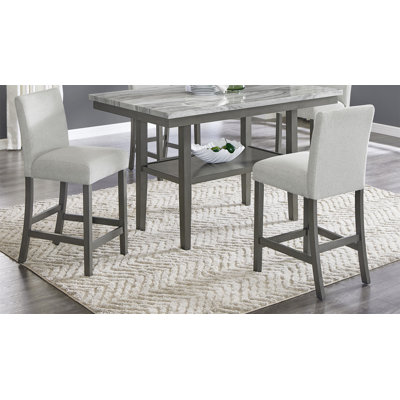 Luna 6-Piece 60" Rectangular Grey Faux Marble Counter Height Dining Set With Storage Shelf