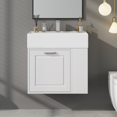 Meuble-lavabo mural avec lavabo, tiroir à fermeture en douceur et tablettes réglables