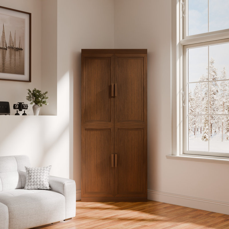 Armoire d'angle avec tablette réglable Cieria, Noyer