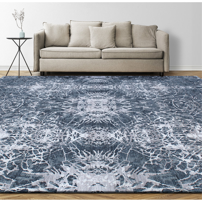 Tapis turquoise / beige noué à la main, Rectangle 4pi x 6 pi