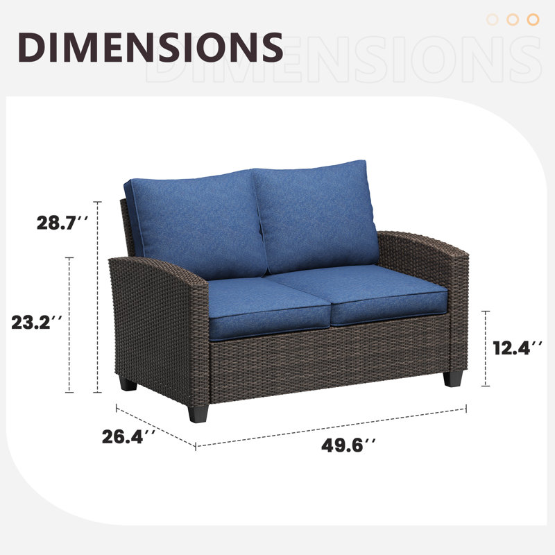 Siemie 50'' Wide All-weather PE Rattan Outdoor Loveseat, Slate Blue