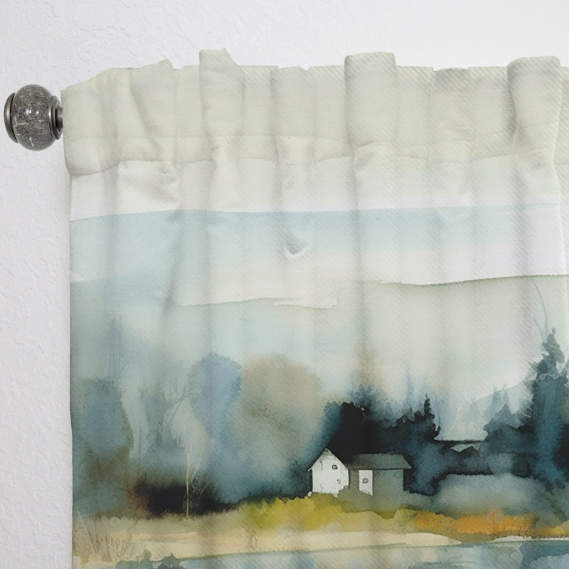 Summer Lake Landscape Illustration V - Rideau en velours Cottage - 1 panneau, L 52 po x L 108 po