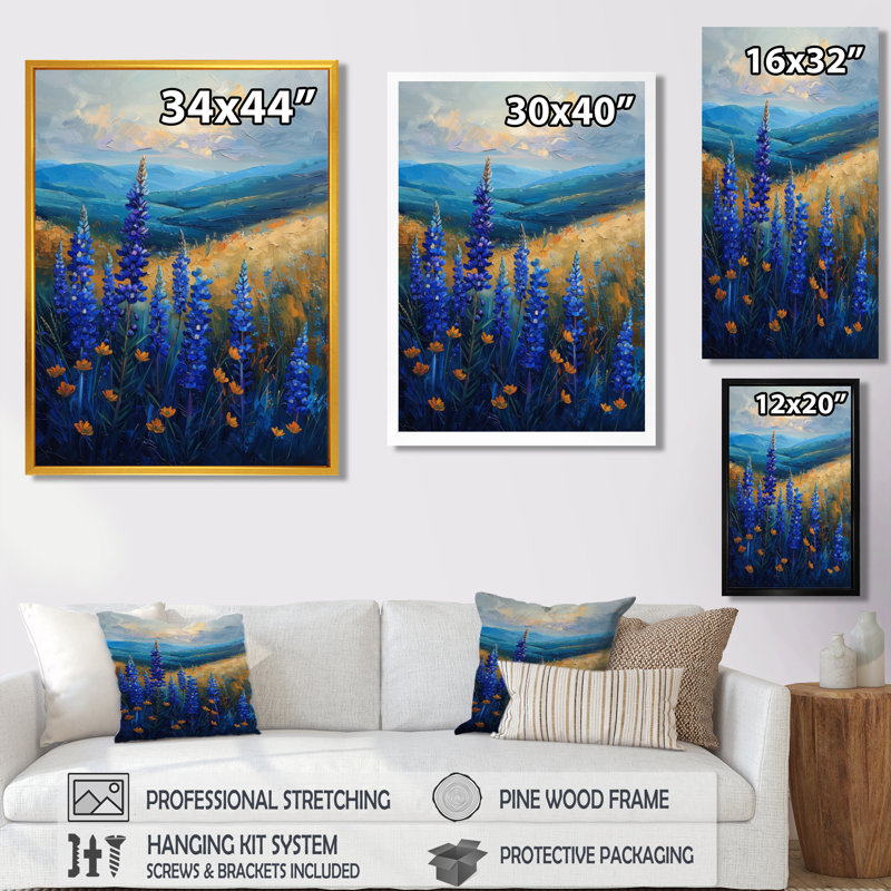 «Blue Green Meadow Charm Blue Bonnets I - Blue Bonnets», art mural, H 20 po x l 12 po x P 1 po
