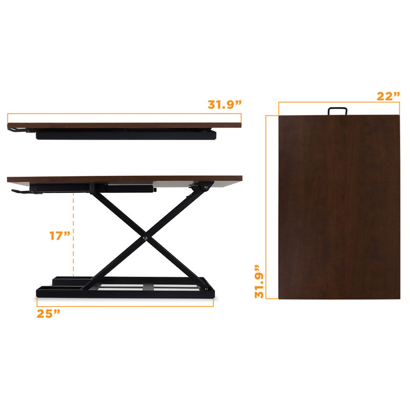 Jaleeza Adjustable Metal Base Standing Desk Converter, Brown