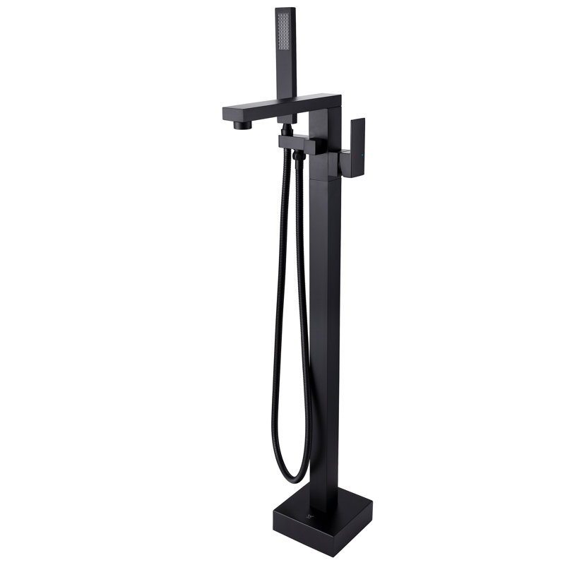 Modern 2-Handle Deck-Mount Tub Filler Faucet With Handheld Shower, 360° Swivel Spout, Cupc Ceramic Valve, Matte Black / Brushed Gold / Brushed Nickel