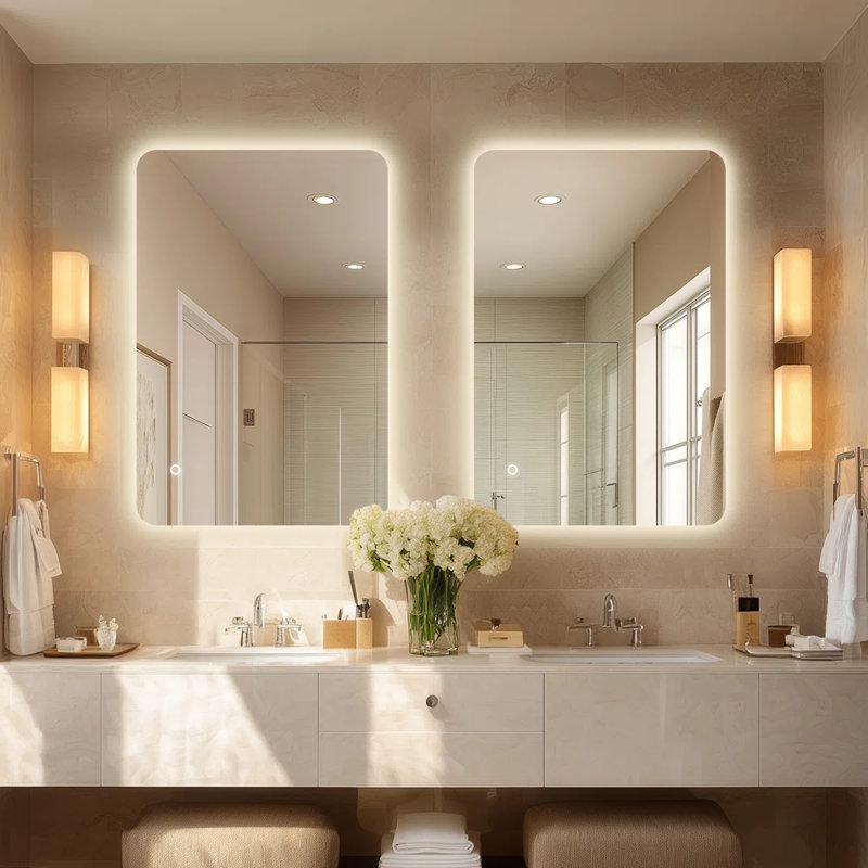 Frameless Bathroom Mirror LED Lighted Dimmable Mirror with Color Adjustable and Memory Function , 36" x 24"