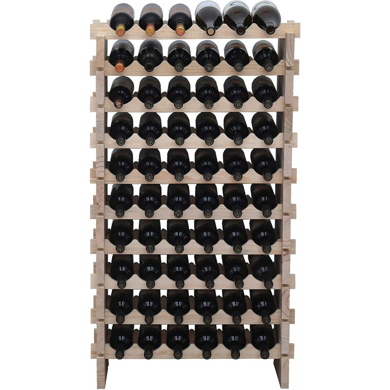 Solid Wood Stackable Wine Rack, Wooden Bottle Storage Cabinet, Natural Finish